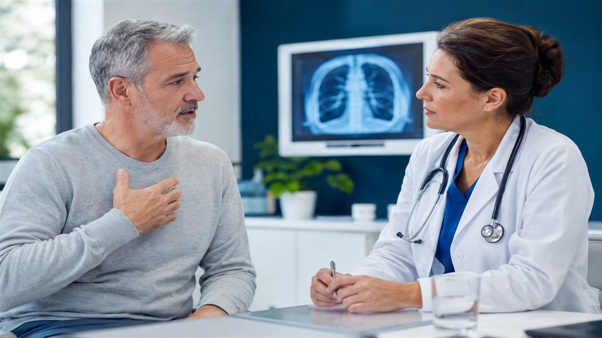 Médica conversando con un paciente adulto sobre sus resultados